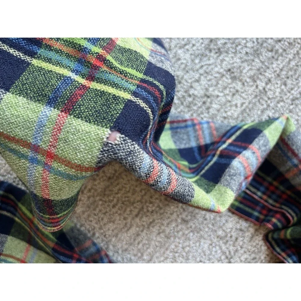 Vintage Metro Plaid Wool Scarf Green Blue Red Fringe Winter Unisex Retro